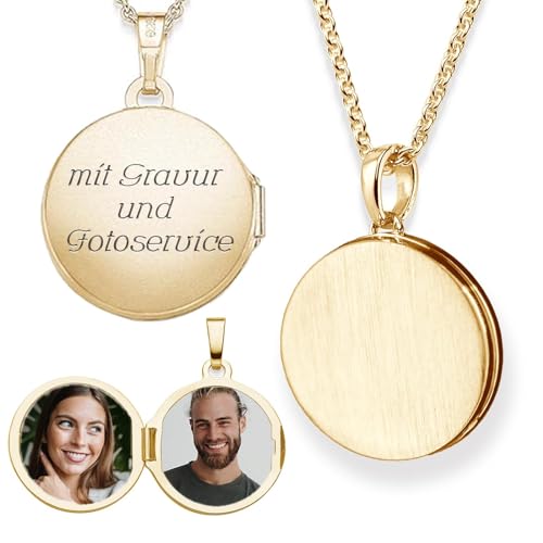 Medaillon rund zum Öffnen für Bilder Gelbgold vergoldet | Kette Damen Medallion mit Bild | Amulett Anhänger mit Foto personalisiert | Halskette mit Gravur | Schmuck Geschenk zur Erinnerung von Amoonic