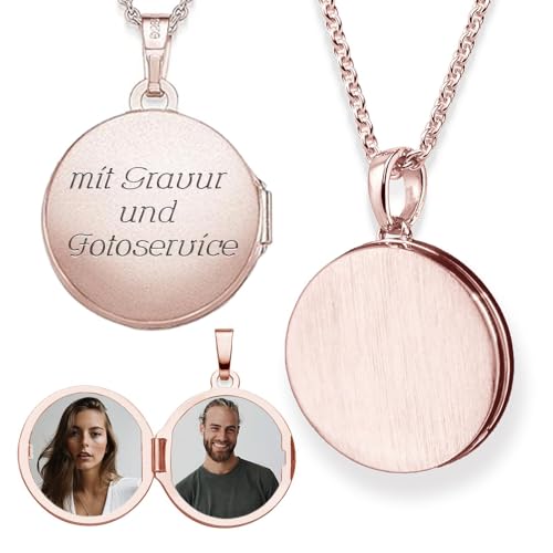 Medaillon rund zum Öffnen für Bilder Rosegold vergoldet | Kette Damen Medallion mit Bild | Amulett Anhänger mit Foto personalisiert | Halskette mit Gravur | Schmuck Geschenk zur Erinnerung von Amoonic