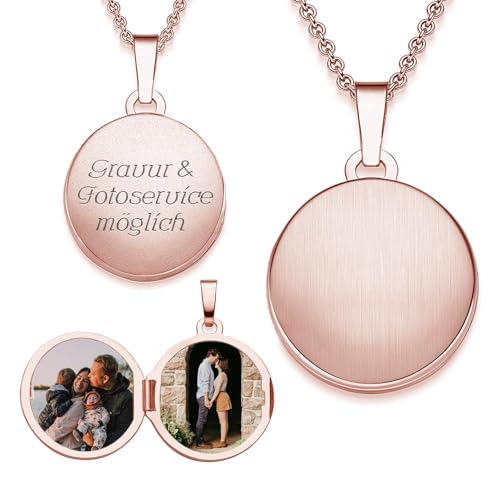 Medaillon rund zum Öffnen für Bilder Rosegold vergoldet | Kette Damen Medallion mit Bild | Amulett Anhänger mit Foto personalisiert | Halskette mit Gravur | Schmuck Geschenk zur Erinnerung von Amoonic