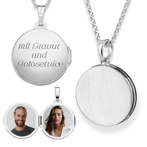 Medaillon rund zum Öffnen für Bilder Silber 925 | Kette Damen Medallion mit Bild | Amulett Anhänger mit Foto personalisiert | Halskette mit Gravur | Schmuck Geschenk zur Erinnerung von Amoonic