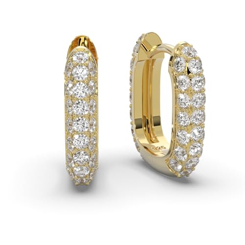 Ohrringe Creolen Damen Gold vergoldet | Frauen Kreolen klein breit mit Zirkonia-Steinen | Klappcreolen Hoops Huggies u-förmig oval rechteckig | Schmuck-Geschenk für Frauen Freundin von Amoonìc