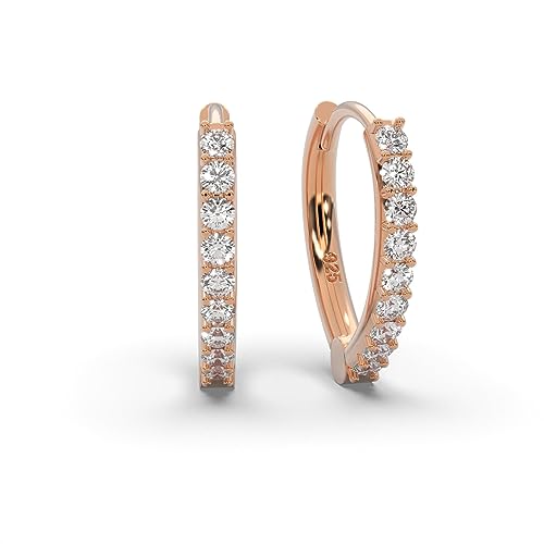 Ohrringe Creolen Damen Rosegold vergoldet | Frauen Kreolen klein mit Zirkonia-Steinen| Klappcreolen Hoops | Schmuck-Geschenk für Jahrestag Hochzeitstag Geburtstag Muttertag Valentinstag Weihnachten von Amoonic