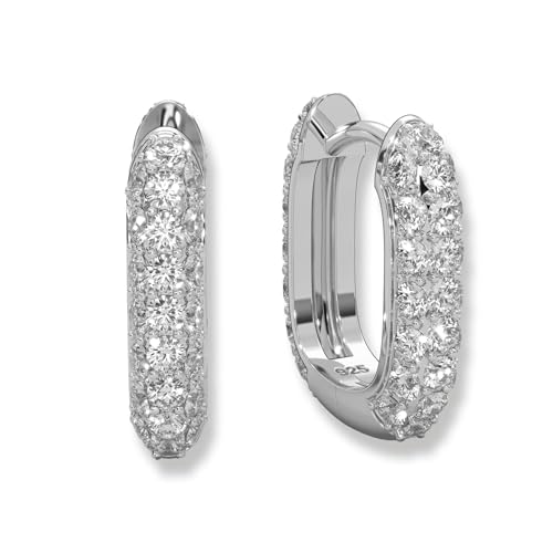 Ohrringe Creolen Damen Silber 925 | Frauen Kreolen klein breit mit Zirkonia-Steinen | Silberohrringe Hoops Huggies u-förmig oval rechteckig | Schmuck-Geschenk für Frauen Freundin von Amoonìc