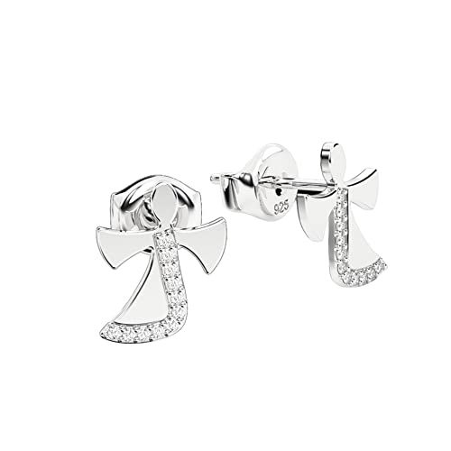Ohrringe Engel Silber 925 Zirkonia Ohrstecker Engel Silber für Kinder Mädchen Ohrringe mit Engeln Stecker kurz Engel Flügel mit Steinen Zirkonia Engelchen Etuigravur "Ich beschütze Dich" von Amoonìc