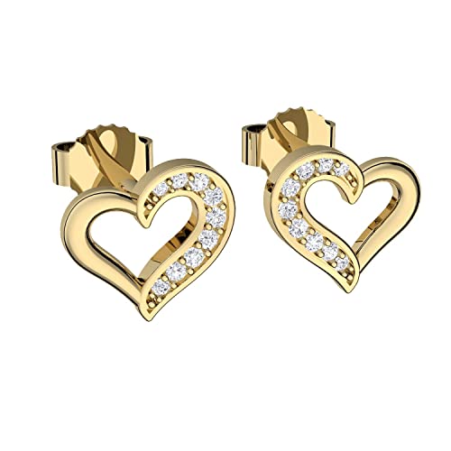 Herz Ohrringe Gold Stecker Damen Ohrstecker mit Zirkonia Silber 925 vergoldet GRATIS PREMIUM Etui Gravur "Ich liebe Dich" Geschenke für Freundin Frauen Schmuck kein Edelstahl von Amoonic