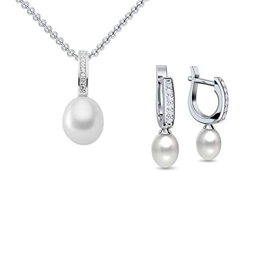 Perlenschmuck Set Perlenschmuckset Perlenkette mit Ohrringe Perlenanhänger Silber 925 Perlenstecker *GESCHENK SET* Beste Mama der Welt Gravur Geschenke Valentinstag SE12-2 SS925SWPEZIFA von Amoonic