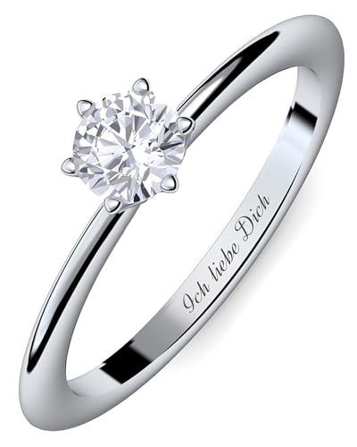 Verlobungsring Damen Silber 925 Zirkonia Stein Ring mit Gravur Sterling Silberring für Frau Frauen Sie Verlobungsringe Damenring rhodiniert Echtschmuck Antragsring Engagement Promise Ring Ringgröße 50 von Amoonic