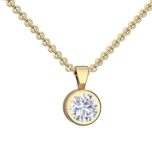 Kristall Anhänger Gold von AMOONIC mit Zirkonia Anhänger (Silber 925 vergoldet) +inkl Luxusetui Kettenanhänger rund vergoldet Zirkonia wie Diamant Anhängerkette Kette FF208VGGGZIFA45 von Amoonic