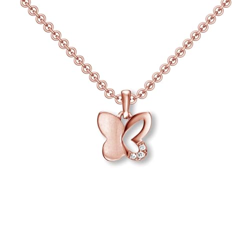 Schmetterling Anhänger Kette Rosegold (Silber 925 hochwertig vergoldet) Zirkonia inkl. Luxus-Etui + Kettenanhänger kleiner Schmetterling Silberkette Schmetterlingsanhänger Halskette FF482 VGRSZIFA45 von Amoonic