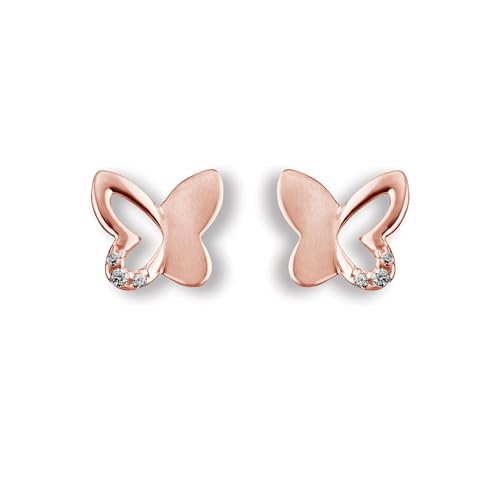 Schmetterling Ohrstecker Mädchen Rosegold (Silber 925 vergoldet) | Kinder-Ohrringe Rosa Schmetterlings Ohr Stecker mit Zirkonia Steinchen | Kinderschmuck Schmuck Mädchenschmuck Geburtstag Geschenk von Amoonìc