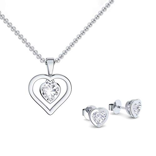 Schmuckset Herz Silber Herzkette 925 Herzanhänger Herz Ohrringe Ohrstecker *GESCHENK SET* Luxusetui mit Gravur Ich liebe Dich Geschenke Weihnachtsgeschenke Freundin Damen romantische SE17-0 SS925ZIFA von Amoonic