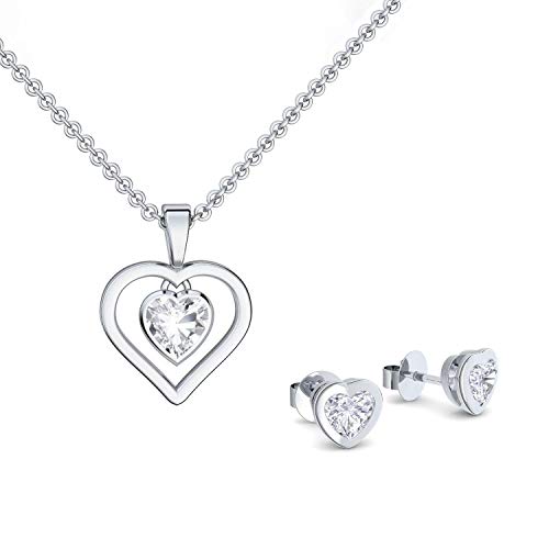 Schmuckset Herz Silber Herzkette 925 Herzanhänger Herz Ohrringe Ohrstecker *GESCHENK SET* Luxusetui mit Gravur Ich liebe Dich Geschenke Weihnachtsgeschenke Freundin Damen romantische SE17-0 SS925ZIFA von Amoonìc
