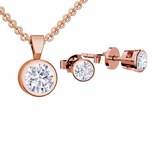 Schmuckset Rosegold 925 Damen Set Echt Schmuck Zirkonia Geschenkset Frauen Schmuck Set (Silber 925 vergoldet) Kette und Ohrringe Halskette Damenkette Geschenkidee Liebe Weihnachten Jahrestag FF07-1 von Amoonic