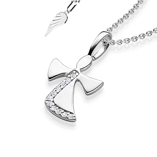 Schutzengel Kette Silber 925 Mädchen | Engel-Anhänger Halskette | Kinder-Schmuck Erst-Kommunion Tauf-Geschenk Kommunionsgeschenk Konfirmation Firmung Geburt Taufe | Silberkette Kinderkette Taufkette von Amoonìc