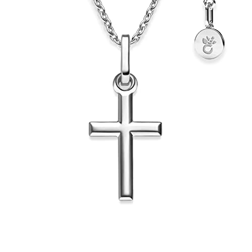 Amoonic Kreuz Kette Mädchen echt Silber 925 | Kreuz-Anhänger Halskette | Kinder-Schmuck Erst-Kommunion Tauf-Geschenk Konfirmation Firmung Geburt Taufe | Silberkette Kreuzkette Taufkette Kinderkette von Amoonic