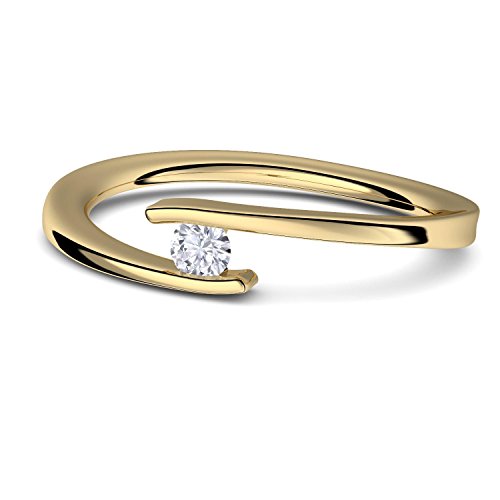 Spannring Gold (Silber 925 hochwertig vergoldet) Verlobungsring von AMOONIC mit Zirkonia Stein INKL LUXUSETUI Gold Ring Zirkonia Goldring Heiratsantrag Liebesgeschenk Antrag FF585VGGGZIFA56 von Amoonìc