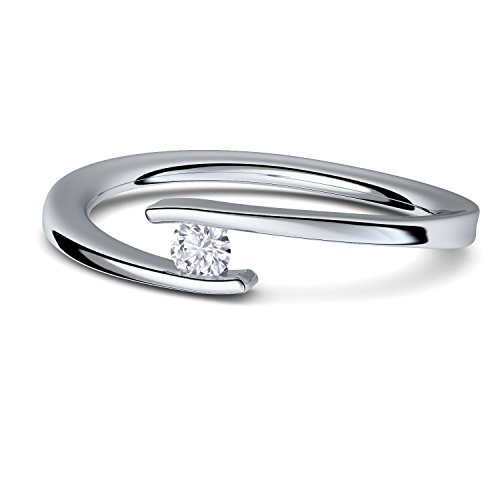 Spannring Verlobungsring von AMOONIC mit Zirkonia Stein INKL. LUXUSETUI + Silber 925 Ring Zirkonia wie Diamant 925er Heiratsantrag Liebesgeschenke Antrag Hochzeit Geschenke FF585SS925ZIFA54 von Amoonic