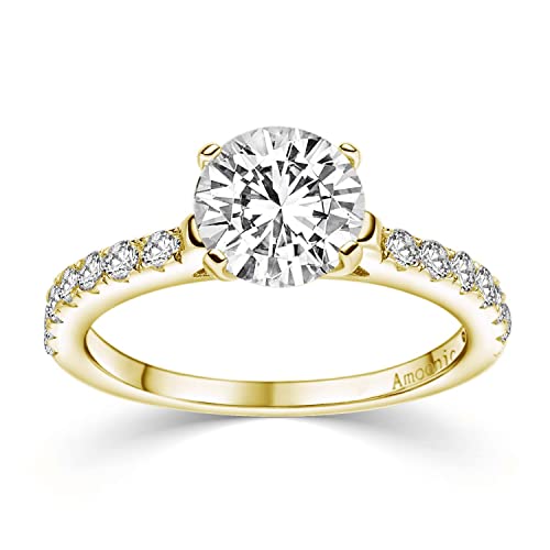 Verlobungsring Gold Damen mit Stein (15 Zirkonia Steine) mit Etui Gravur Ich liebe Dich (Silber 925 hochwertig vergoldet) Antragsring Heiratsantrag Ring Verlobung Frau Gelbgold wie Diamant von Amoonic