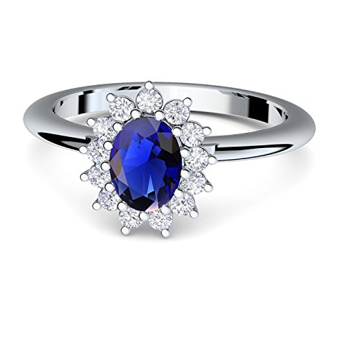 Verlobungsring blauer Stein wie Saphir von AMOONIC mit Zirkonia (wie Kate Middleton) + inklusive Gratis LUXUSETUI! Silber 925 wie Saphir Ring Silberring 925er FF587SS925SAFAZIFA50 von Amoonic