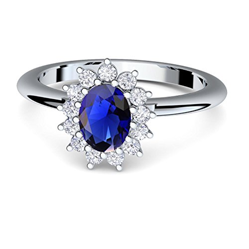 Verlobungsring blauer Stein wie Saphir von AMOONIC mit Zirkonia (wie Kate Middleton) + inklusive Gratis LUXUSETUI! Silber 925 wie Saphir Ring Silberring 925er FF587SS925SAFAZIFA54 von Amoonìc