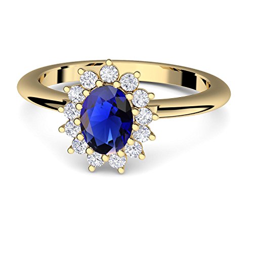 Verlobungsring blauer Stein Zirkonia von AMOONIC mit Zirkonia blau wie Saphir Gold (Silber 925 hochwertig vergoldet) wie Kate Middleton +LUXUSETUI Gold-Ring FF587VGGGSAFAZIFA56 von Amoonìc