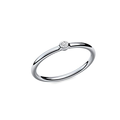 Verlobungsringe Silber von AMOONIC mit Zirkonia Ring Damen Damenring schlicht zart Silberringe dünn schmal Ring Silber 925 Zirkonia Weißgold Solitairering Solitär KA11SS925ZIFA52 von Amoonic