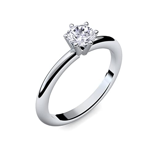 Verlobungsringe von AMOONIC mit Zirkonia Stein +*LUXUSETUI & GRAVUR!* Heiratsantrag Geschenkidee Antrag Hochzeit Silberring Ring Silber 925 Zirkonia wie Diamant Damenring AM195SS925ZIFA50-2 von Amoonic