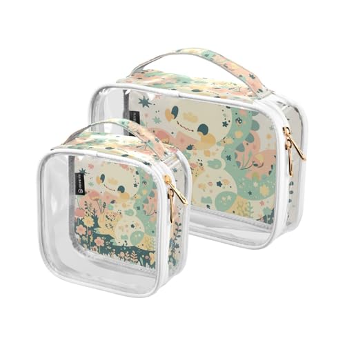 2 Pack Cartoon Baby Dinosaurier Kind Doodle Stil Pastell Farben klare dekorative Herren Kulturbeutel TSA genehmigt transparente Tasche Reise kosmetische Flughafen Fluggesellschaft, Cartoon Baby von Amooorous