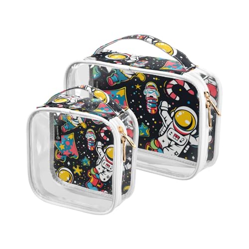 2 Pack Cartoon Nette Weiße Frohe Weihnachten Astronaut klare dekorative Kulturbeutel kleine TSA zugelassen tragbare Kosmetiktaschen für Frauen rasieren essentials de maquillaje para, Cartoon, Cartoon von Amooorous