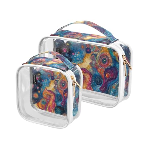 2 Stück bunte abstrakte kosmische Staubplaneten Space_3 transparente dekorative Herren-Kulturbeutel, TSA-genehmigt, multifunktionale Reise-Make-up-Tasche, Reisezubehör, bunt, abstrakter kosmischer von Amooorous