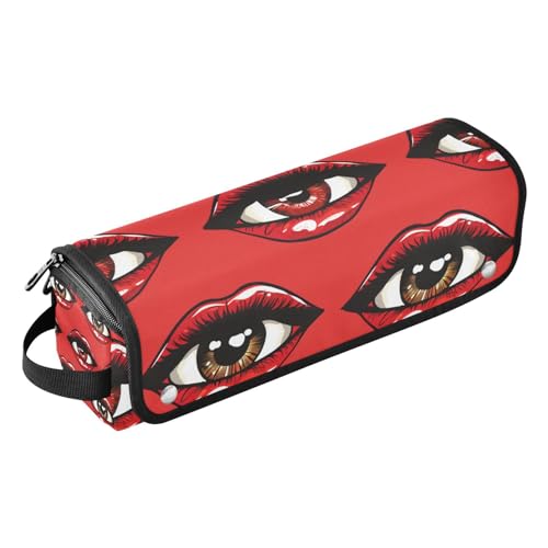 2-in-1-Haar-Werkzeug-Organizer mit Eisenmatte, wasserdicht, tragbar, offen, flache Reisetasche für Glätteisen, heiße Werkzeuge und Haarpflegezubehör, lustige rote Lippen, Teufelsaugenformen, von Amooorous