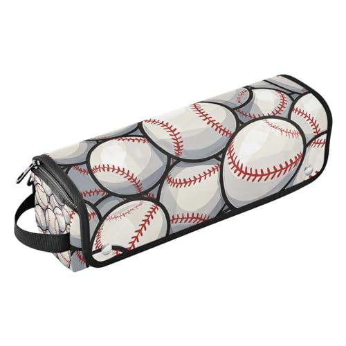 2-in-1-Haar-Werkzeug-Organizer mit hitzebeständigem Pad, staubdicht, Reise-Glätteisen, Tasche für Lockenstab Glätteisen, flacher Haartrockner, Cartoon-Sport, Baseball, tragbare Reiseutensilien von Amooorous