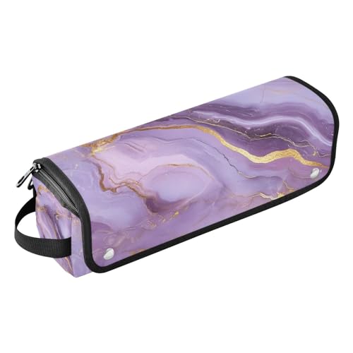 2-in-1-Haar-Werkzeug-Organizer mit hitzebeständiger Matte, Aufbewahrungstasche für Lockenstab Glätteisen, flacher Haartrockner, Marmorstein, Violett, Reisezubehör von Amooorous