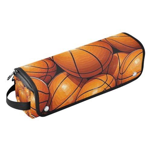 2-in-1-Haar-Werkzeug-Organizer mit hitzebeständiger Matte, Lockenstab Reisehalter, Aufbewahrungstasche für Glätteisen, Lockenstab, Haartrockner, Cartoon-Sport, Basketball, Reisetasche für Damen von Amooorous