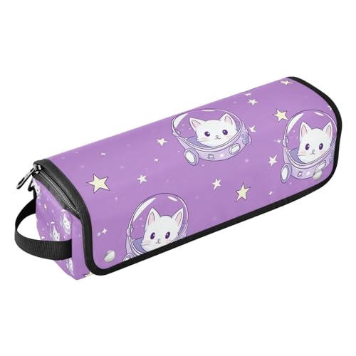 2-in-1 Lockenstab Reiseetui mit hitzebeständiger Matte, doppellagige Reise-Tragetasche für Glätteisen, Glätteisen, Lockenstäbe, Cartoon, niedliche weiße Katze, Astronauten-Trave-Tasche für Frauen von Amooorous
