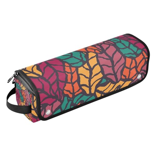 2-in-1-Lockenstab-Reisetasche mit hitzebeständiger Matte, wasserdicht, Reise-Organizer für Glätteisen, Glätteisen, Lockenstäbe, bunte strukturierte Blätter, Reisetasche für Haarwerkzeuge, Bunte von Amooorous