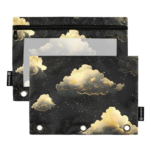 3 Löcher Stifttaschen für Putz mit klarem Fenster schwarz Gold Wolke große Stifttaschen große und robuste Partitionen 3 Ringe für die Lagerung Schule Bürobedarf mehrfarbig 2 Stück von Amooorous