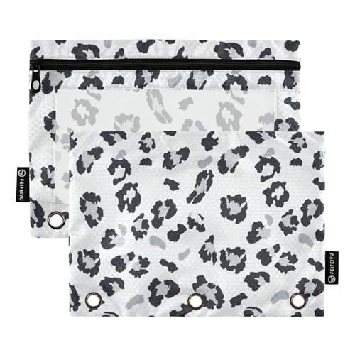 3 Ringe Reißverschluss mit klarem Fenster Leopardendruck Stifttaschen in gemischten Farben drei Ringen für Schule, Büro und Zuhause mehrfarbig 2 Stück von Amooorous