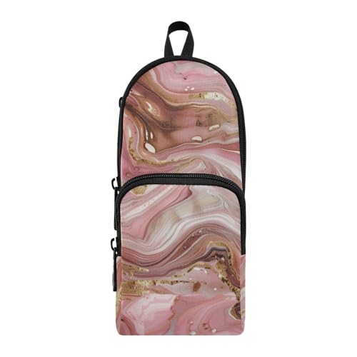 A Background Of Swirling Rose and Gold Marble Patterns Nylon 3 Compartments Zippered Pencil Bag Study & Multifunctional Pencil Case For Kids School Stationery for Student High School 1600ml von Amooorous