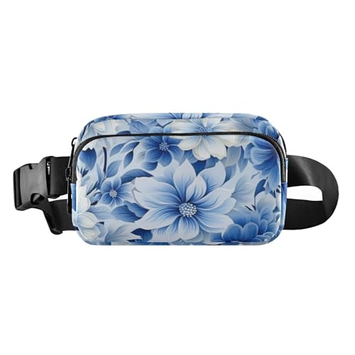 Ästhetische blaue Blumen trendige Crossbody-Tasche für Herren und Damen, Mini-Brusttasche, Gürteltasche mit verstellbarem Gurt, für Reisen, Einkaufen, Laufen, Ästhetische blaue Blumen, 1 size von Amooorous
