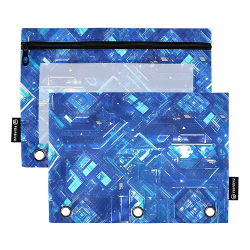 Aktentaschen 3 Ringe mit Reißverschluss mit klarem Fenster blau futuristisch Federmäppchen mit Reißverschluss große und robuste Zoll Ordner 3 Ringe für Klassenzimmer Schule Bürobedarf mehrfarbig 2 von Amooorous