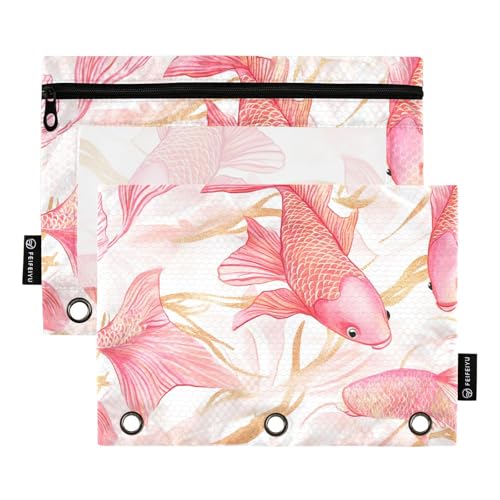 Aktentaschen 3 Ringe mit klarem Fenster Rotgold unverwechselbare große Federmäppchen mit Reißverschluss verstärkte Ösen Stifttasche 3 für Schule, Büro und Zuhause mehrfarbig 2 Stück von Amooorous