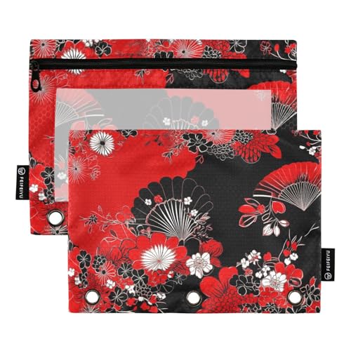 Aktentaschen mit Reißverschluss mit klarem Fenster rot und schwarz japanischen Vintage Blumen gotische Reißverschluss Federmäppchen in gemischten Farben Taschenmappen für 3 für die Lagerung von von Amooorous