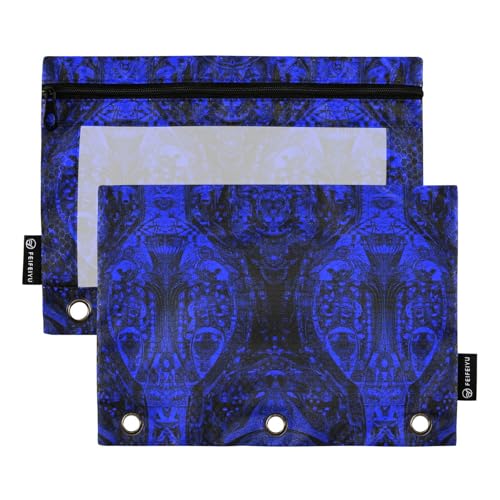 Aktentaschen mit klarem Fenster Marineblau Vintage Blumen große Federmäppchen in gemischten Farben Federmäppchen 3 Ringe für die Lagerung von Schulstudenten Lehrerzubehör mehrfarbig 2 Stück von Amooorous