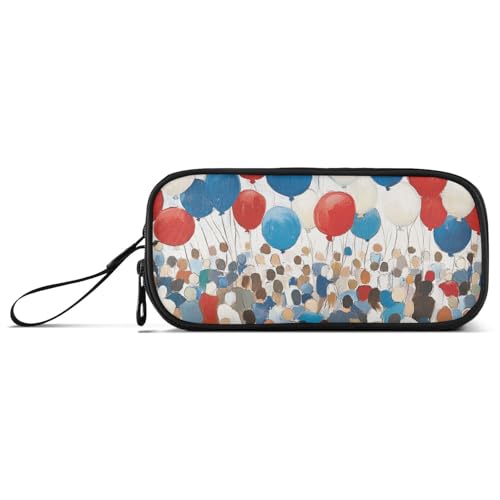 Amerikanische rote und blaue Luftballons, Nylon-Federmäppchen für Teenager, große Kapazität, Federmäppchen mit Fächern, Schreibwaren-Organizer für elementare Männer von Amooorous