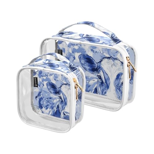 Amooorous 2 Pack Blau und Weiß Cartoon Nette Kuh klare dekorative Herren Kulturbeutel TSA genehmigt wasserdicht Reise Kosmetiktaschen für Frauen Reisen wesentliche para maquillaje, Blau, Blaue und von Amooorous