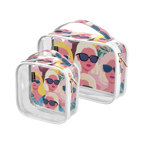 Amooorous 2 Pack Cartoon Farbe Mode Charaktere klare dekorative Herren Kulturtasche Reisetasche TSA genehmigt multifunktionale Reise Kosmetiktaschen für Frauen rasieren essentials maquillaje,, Cartoon von Amooorous