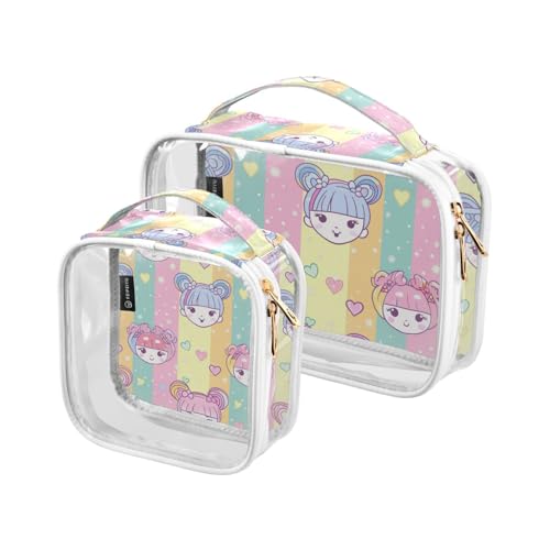Amooorous 2 Pack Cartoon Nette Farbe Puppe klare dekorative Herren Kulturbeutel TSA genehmigt wasserdichte Reise Make-up Tasche Reise wesentliche die Maquillaje, Cartoon süße Farbe Puppe, 1 größe, von Amooorous