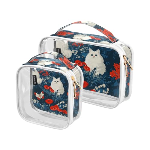 Amooorous 2 Pack Cartoon Nette Weiße Katze Rote Blumen klare dekorative Kulturbeutel hängende Tasche TSA zugelassen wiederverwendbare kleine Make-up Tasche Männer rasieren kit Bolsa de maquillaje, Amooorous 2 Pack Cartoon Nette Weiße Katze Rote Blumen klare dekorative Kulturbeutel hängende Tasche TSA zugelassen wiederverwendbare kleine Make-up Tasche Männer rasieren kit Bolsa de maquillaje, von Amooorous