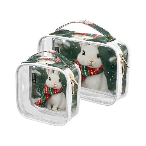 Amooorous 2 Pack Cartoon Nette Weiße Weihnachten Kaninchen klare dekorative große Kulturbeutel für Frauen TSA genehmigt wasserdichte Make-up Tasche kleine Reise wesentlich de maquillaje para, Cartoon, von Amooorous